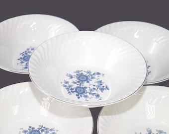 Vintage Wedgwood Royal Blue Ironstone cereal bowls made in England. 5 bowls. Flaw.