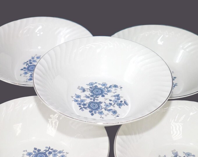 Vintage Wedgwood Royal Blue Ironstone cereal bowls made in England. 5 bowls. Flaw.