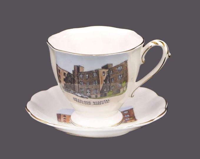 Royal Standard Westlock Hospital Alberta souvenir cup and saucer set. Bone china made in England.