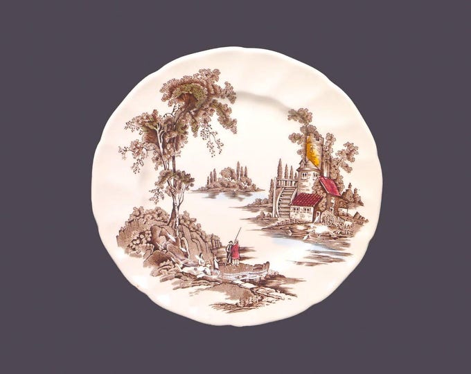 Johnson Brothers The Old Mill Brown Multicolor dessert plate made in England. Sold individually.