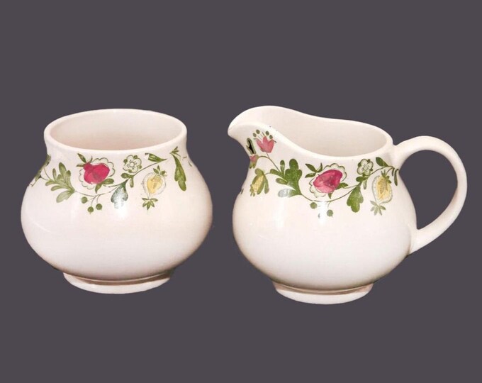 Johnson Brothers Gretchen Green creamer and open sugar bowl set. Old Granite ironstone made in England.