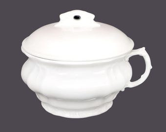Victorian-era Johnson Brothers all-white chamber pot | commode | toilet bed with lid. Royal Ironstone Ware made in England.