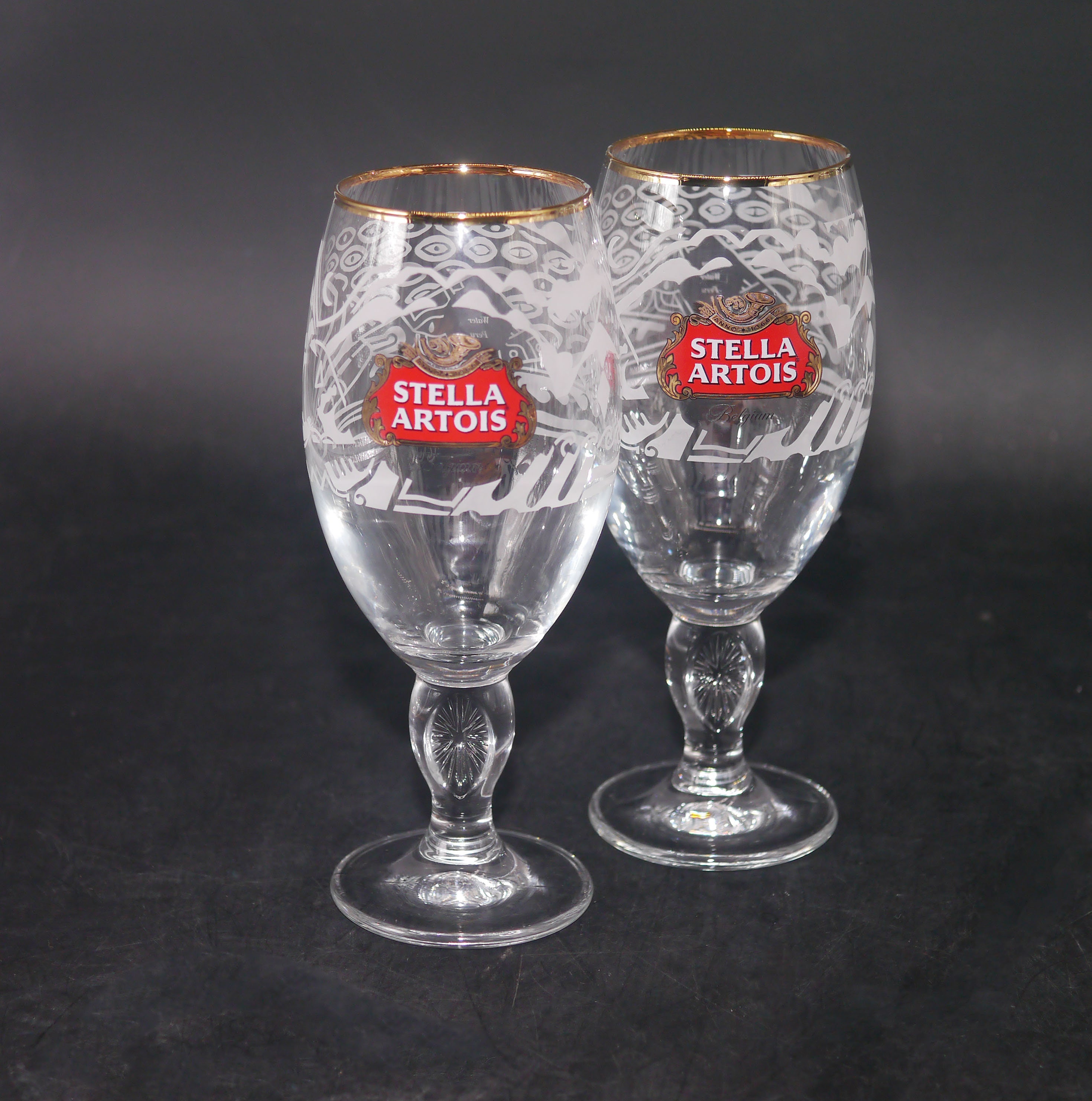 STELLA ARTOIS Star Chalice Set of 4 Beer Glasses Breweriana Free Shipping 