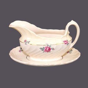 Vintage Burgess & Leigh Roseleigh gravy boat and underplate. Burleigh Ware England.
