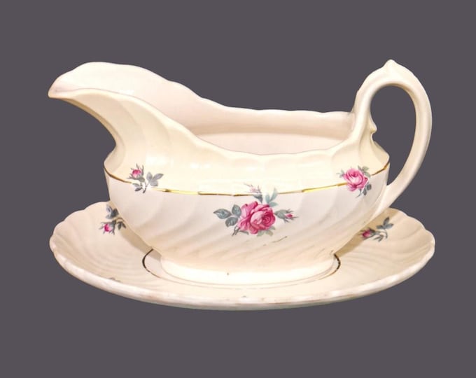 Burgess & Leigh Roseleigh gravy boat and under plate. Burleigh Ware ironstone made in England.