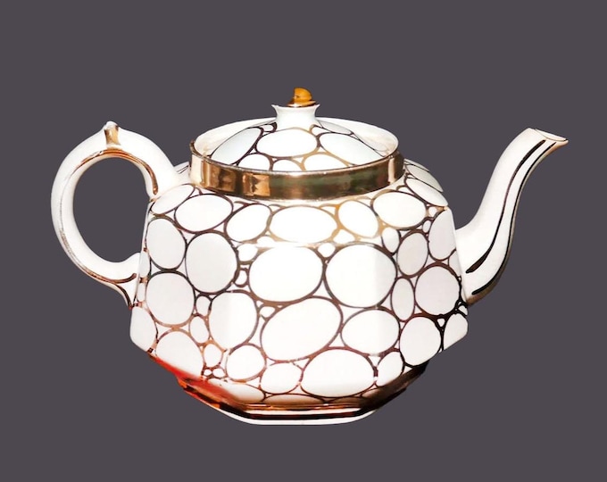 Antique Gibsons England 453 ivory ovals on gold four-cup Edwardian Age teapot.