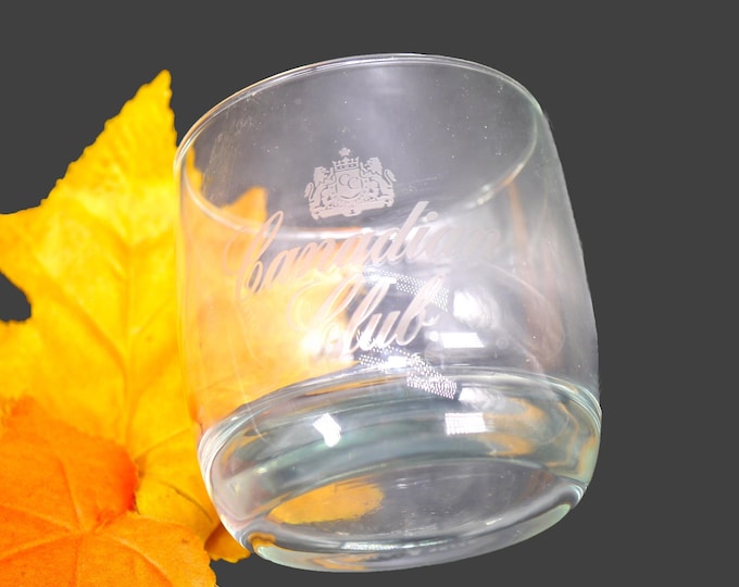 Canadian Club Whisky round lo ball | whisky | on-the-rocks glass. Etched-glass branding.