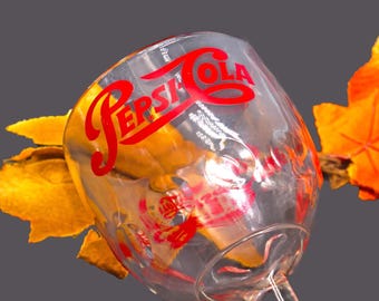 Vintage Pepsi original thumbprint stemmed float glass. Etched-glass branding.