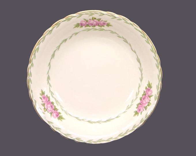 Arthur J. Wilkinson Royal Staffordshire 1298 coupe soup bowl made in England. Pink rose trio, green laurels. Sold individually