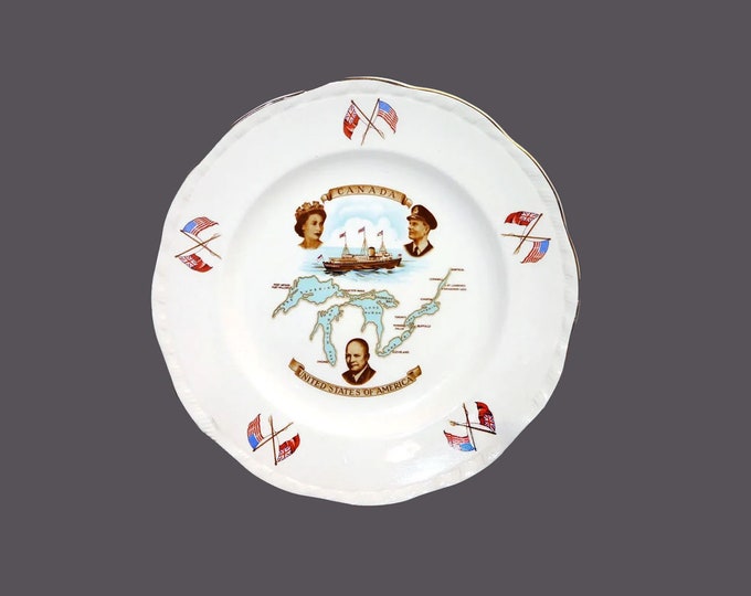 Alfred Meakin Queen Elizabeth Prince Phillip St. Lawrence Seaway Opening Commemorative plate made in England. Flaw (see below).