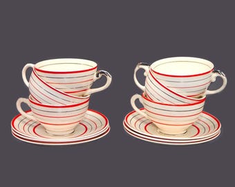 Vintage Myott Manchuria 1341B cup and saucer sets. Art deco tableware England. 6 sets.