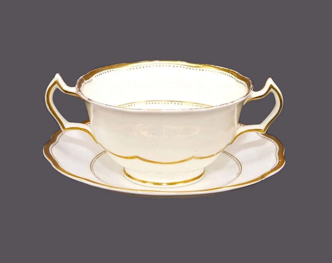 Antique Victorian era George Jones & Sons | Crescent Pottery 17776 cream soup | bouillon set made in England. Flaws (see below).