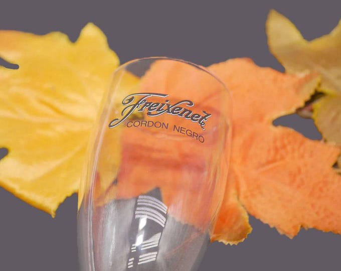 Freixenet Cordon Negro sparkling wine glass | champagne flute. Etched-glass branding.