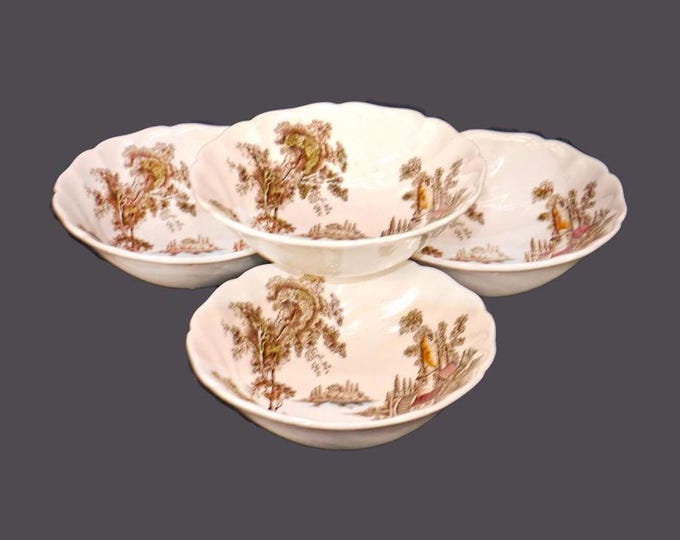 Four Johnson Brothers The Old Mill Brown Multicolor coupe cereal bowls made in England.