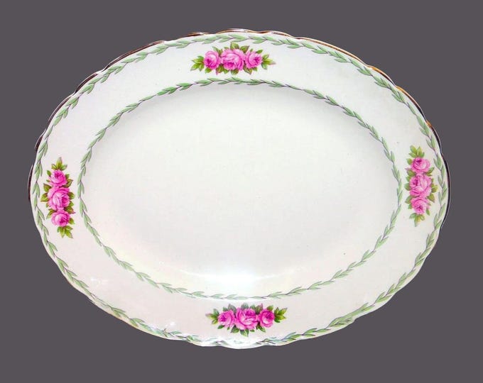 Arthur J. Wilkinson | Royal Staffordshire 1298 oval platter made in England. Pink rose trio, green laurels.