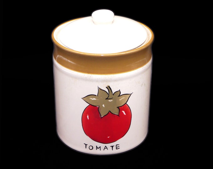 Vintage TAG vegetable series Red Tomato | Tomate large flour or sugar canister with vacuum-sealed lid.