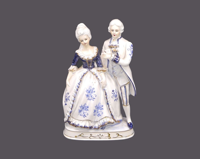 Dresden-style Couple | Courting Couple figurine. Man woman in period Victorian dress. Attributed Taiwan 1960s. Minor flaw.