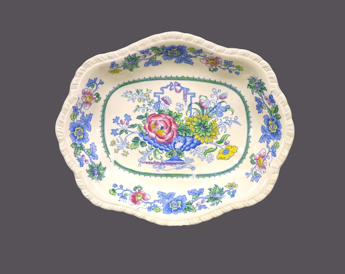 Antique Masons Strathmore Blue Multicolor C4792 oval serving bowl made in England.