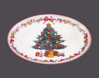Vintage Yamaji | Himark Christmastime oval platter. Japan. Red trim. Christmas tableware.