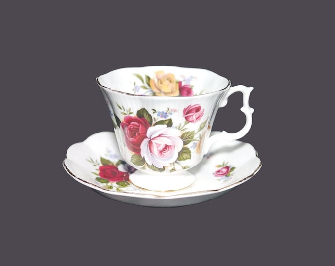 Royal Albert red pink and yellow roses cup and saucer set. Bone china made in England.