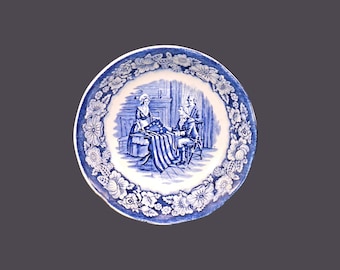 Wedgwood Liberty Blue Historic Colonial Scenes pañal de frutas, tazón de postre. Betsy Ross azul y blanca fabricada en Inglaterra.