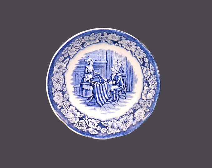 Wedgwood Liberty Blue Historic Colonial Scenes fruit nappie, dessert bowl. Blue and white Betsy Ross made in England.