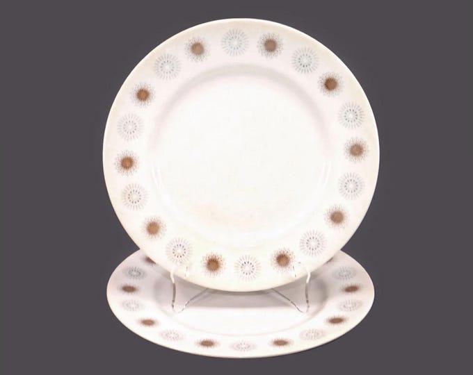 Pair of Myott Constellation L851 atomic-age dinner plates made in England. Hard to find. Flaws (see below).