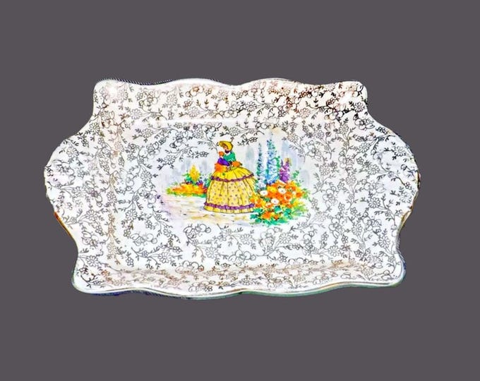 James Kent | Old Foley Crinoline Lady 3087 gold chintz candy, nut, bon bon, cranberry dish made in England.