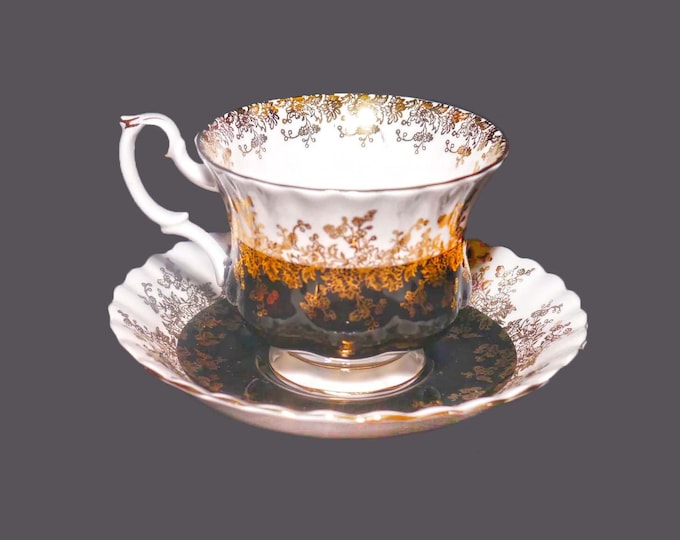 Royal Albert Cascade Series | Regal Series black gold filigree bone china tea set made in England.
