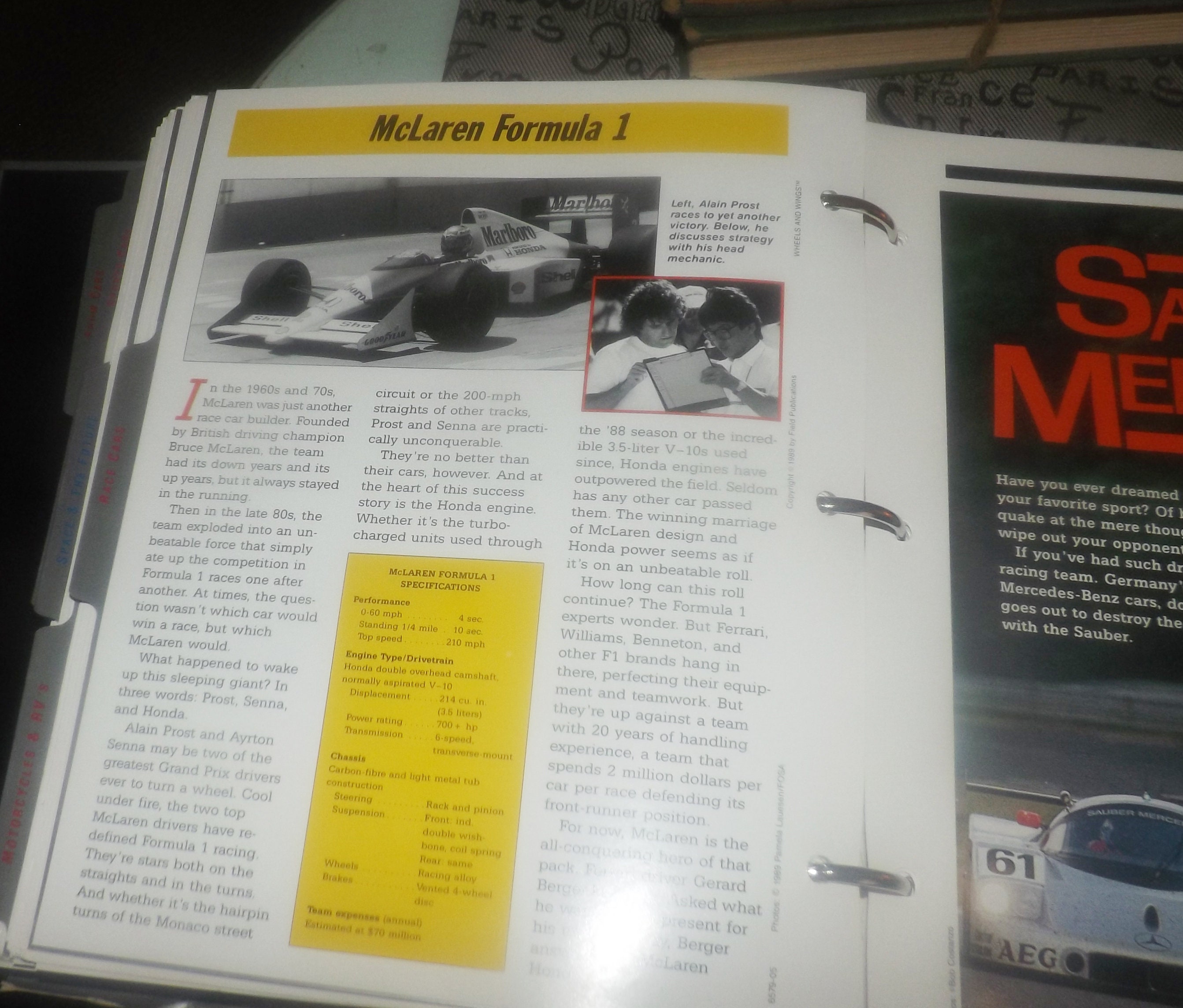 Vintage (1988) Wheels & Wings 7x10 data and photo cards in 3ring