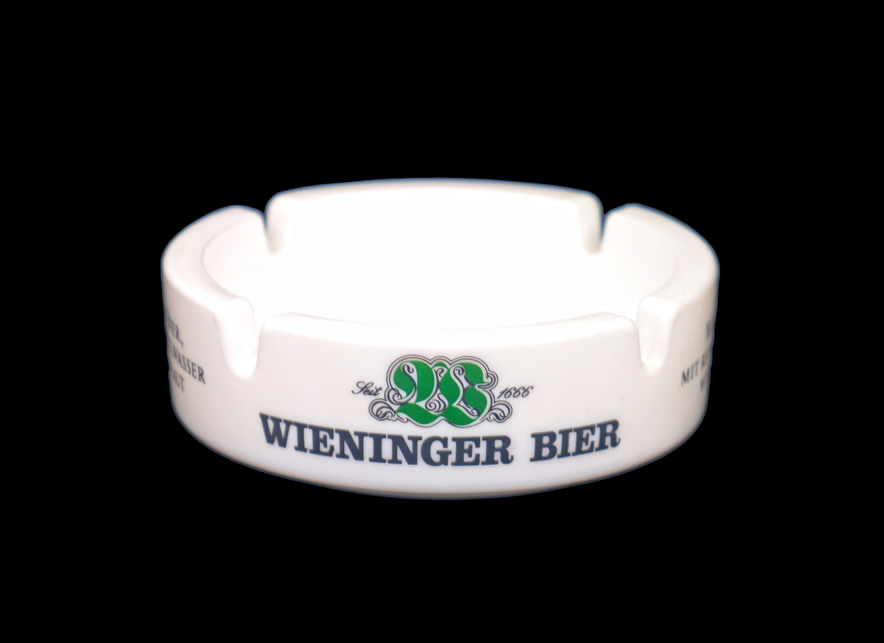 Wieninger Bier German beer white milk glass ashtray made in France.