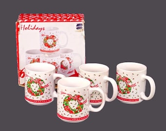 Vintage Himark Victorian Wreath Christmas Mugs - Set of 4