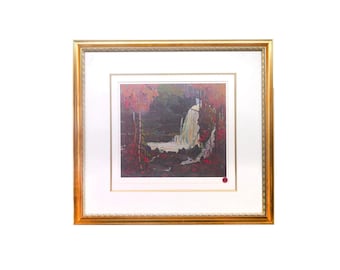 Tom Thompson Woodland Waterfall, Algoma limited-edition numbered print 350/495. Framed, matted behind glass by McMichael Gallery.