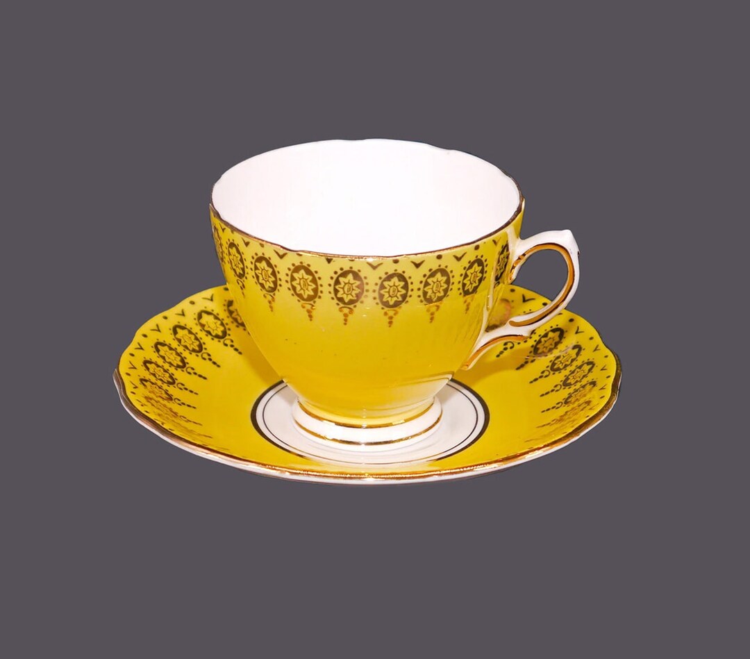 Colclough Bone China Cup and Saucer Set Made in England. Sunny Yellow