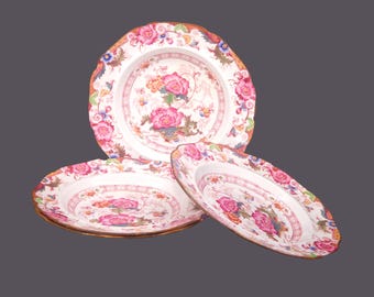 Antique Cauldon Bentick Pink rimmed soup bowls: England. Set of 4