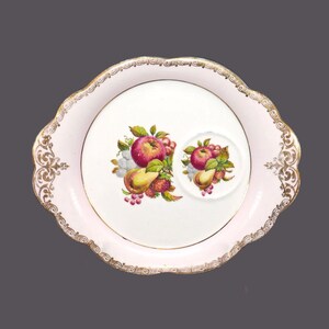 Windsor Bone China hand-decorated snack plate | tennis plate. Center fruit, depression for cup. Made in England.
