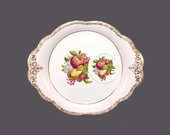 Windsor Bone China hand-decorated snack plate | tennis plate. Center fruit, depression for cup. Made in England.