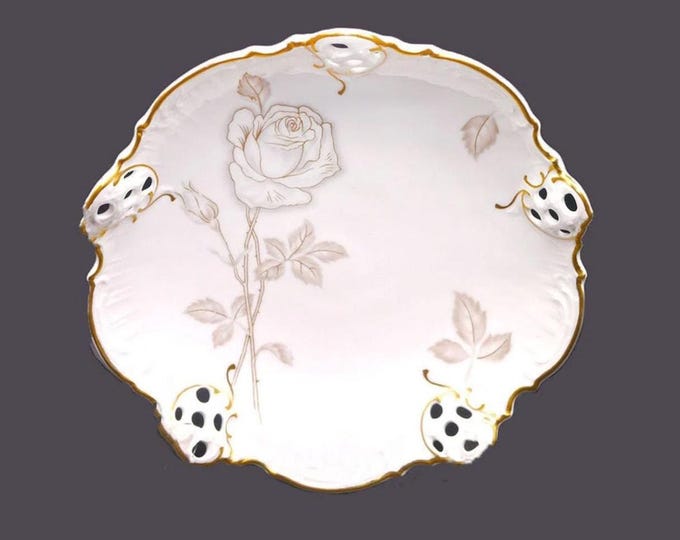 Rosenthal Moliere 3432 Classic Rose candy or nut dish. Reticulated along scalloped gold edge. Made in Germany.
