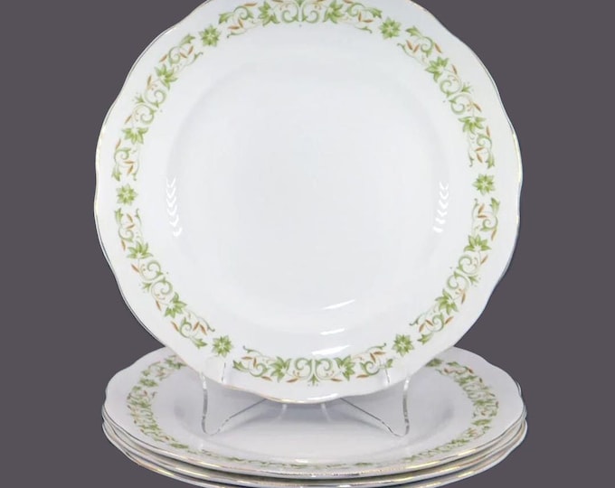 Richmond Bone China dinner plates. Green flowers, scrolls, brown leaves. Made in England. Choose quantity below.