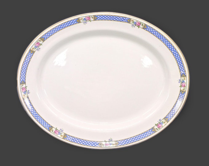 Antique Edwardian Age Simpsons Potters 5460 oval turkey platter. Solian Ware ironstone made in England.