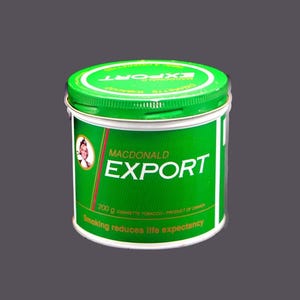 export a tobacco tins - 1 plastic Rothmans, 1 tin Vintage Macdonald Export Tobacco Tin