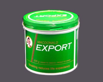 Macdonald Export Tobacco tin (empty). Small dings to metal (see below).