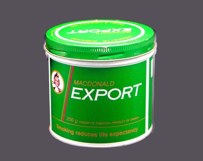 Macdonald Export Tobacco tin (empty). Small dings to metal (see below).
