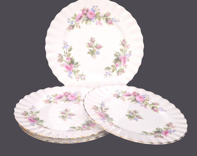 Vintage Royal Albert Moss Rose bread plates. Bone china made in England. Set of 4.