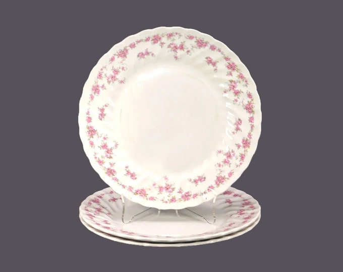 Three Myott Bride's Bouquet dinner plates made in England.