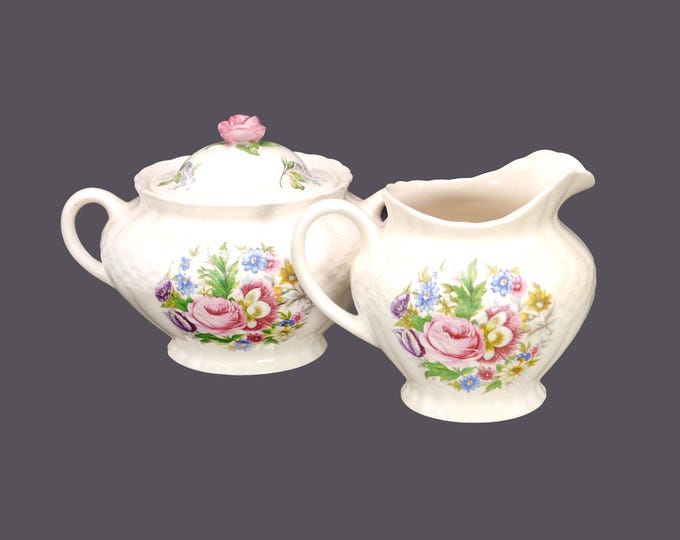 Simpsons Potters SIM18 creamer and covered sugar bowl set made in England.