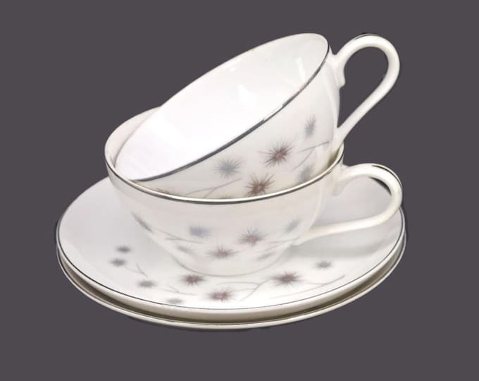 Pair of Creative Platinum Star Burst Atomic-age style cup and saucer sets made in Japan.