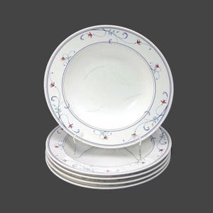 Vintage Mikasa Annette Soup Bowls: Intaglio Stoneware, Floral Rim (Set of 5)