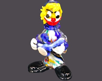 Vintage Murano Art Glass Clown Figurine: Hand-Blown glass Italy. Flaw
