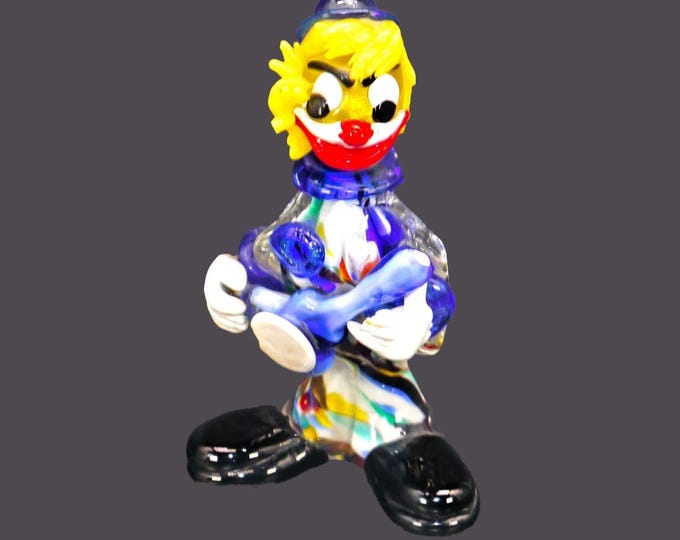 Vintage Murano Art Glass Clown Figurine: Hand-Blown glass Italy. Flaw